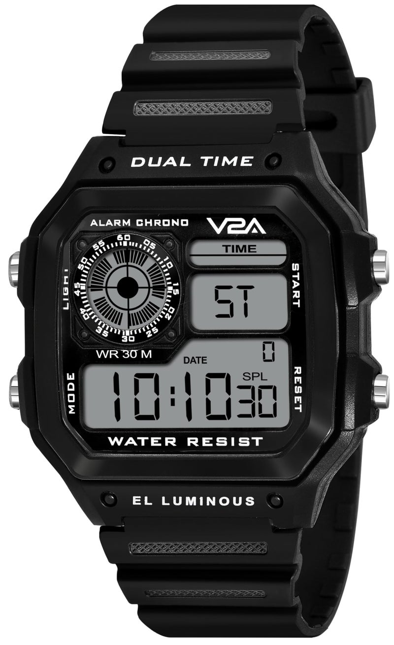 V2A Resin Digital Men's Watch - Black Dial, Black Strap - Image 1