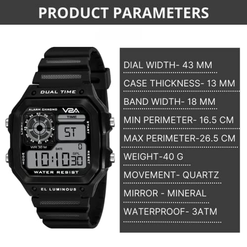 V2A Resin Digital Men's Watch - Black Dial, Black Strap - Image 5