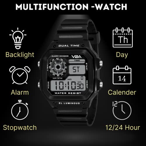 V2A Resin Digital Men's Watch - Black Dial, Black Strap - Image 4