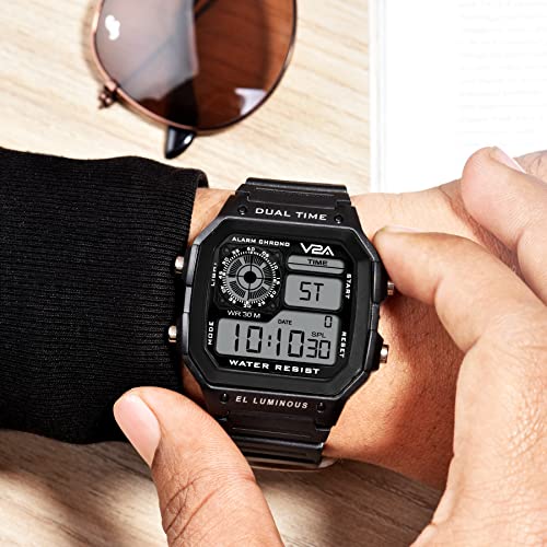 V2A Resin Digital Men's Watch - Black Dial, Black Strap - Image 2