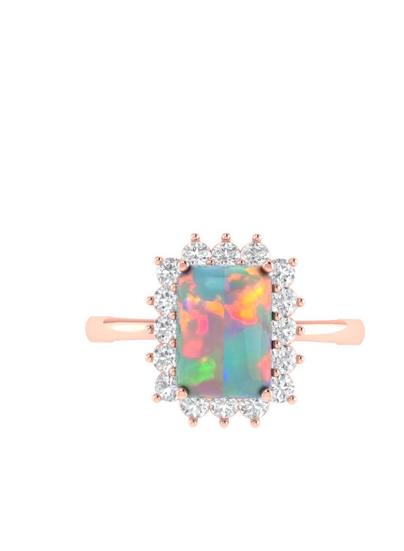 Capri Gold Diana Emerald-Cut Opal and Sparkling Diamond Ring in 18K Rose Gold  - Image 1