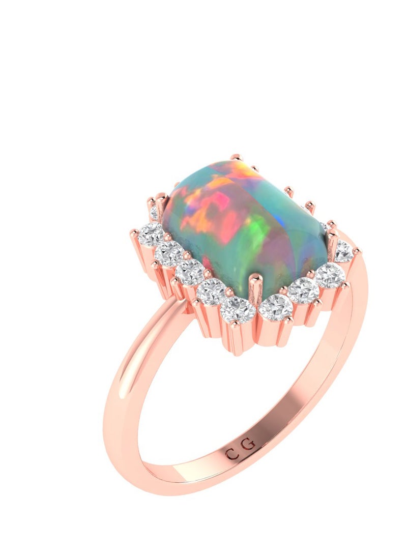 Capri Gold Diana Emerald-Cut Opal and Sparkling Diamond Ring in 18K Rose Gold  - Image 2