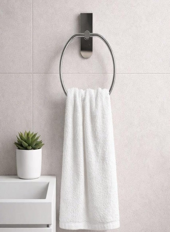 Oslen Magic Sticker Self Adhesive Stainless Steel Towel Ring Holder - Apple Shape Wall Mount, Chrome Finish, Rust-Resistant, Space-Saving Bathroom Accessory for Hand Towels No Drilling (Pack of 1) - Image 1