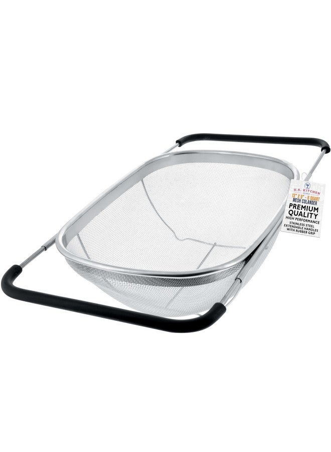 U.S. Kitchen Supply U.S. Kitchen Supply - Premium Quality Over The Sink Stainless Steel Oval Colander with Fine Mesh 6 Quart Strainer Basket & Expandable Rubber Grip Handles - Strain, Drain, Rinse Fruits, Vegetables - Image 1