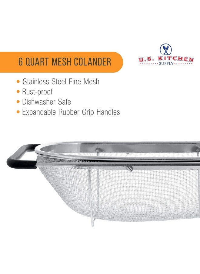 U.S. Kitchen Supply U.S. Kitchen Supply - Premium Quality Over The Sink Stainless Steel Oval Colander with Fine Mesh 6 Quart Strainer Basket & Expandable Rubber Grip Handles - Strain, Drain, Rinse Fruits, Vegetables - Image 3