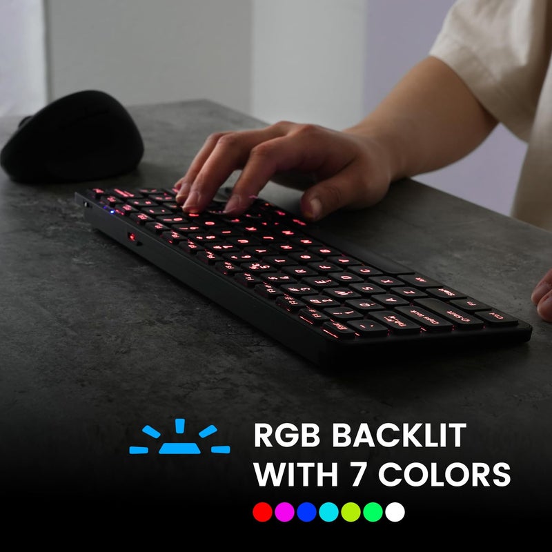 Perixx PERIBOARD-832RGB Wireless RGB Backlit Mini Keyboard - Up to 3 Multi-Device Connection - Black - US English - Image 3