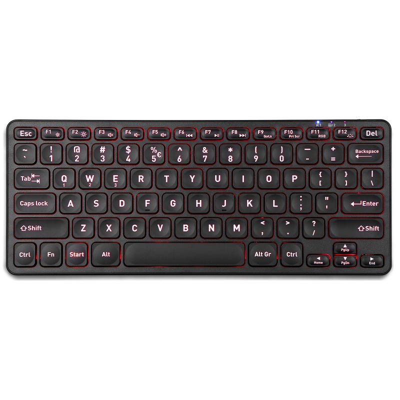Perixx PERIBOARD-832RGB Wireless RGB Backlit Mini Keyboard - Up to 3 Multi-Device Connection - Black - US English - Image 1