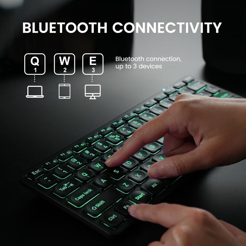 Perixx PERIBOARD-832RGB Wireless RGB Backlit Mini Keyboard - Up to 3 Multi-Device Connection - Black - US English - Image 2