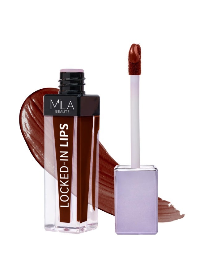 ميلا بيوتي أحمر الشفاه السائل "Locked In Lips" من Mila Beauté – ثابت ومقاوم للتلطخ | ثبات يدوم 12 ساعة | لون غني وتركيبة مرطبة | تركيبة مقاومة للتلطخ مع حمض الهيالورونيك | انسيابية فائقة عند التطبيق - (زبدة الكاكاو، 4.5 مل) - Image 1