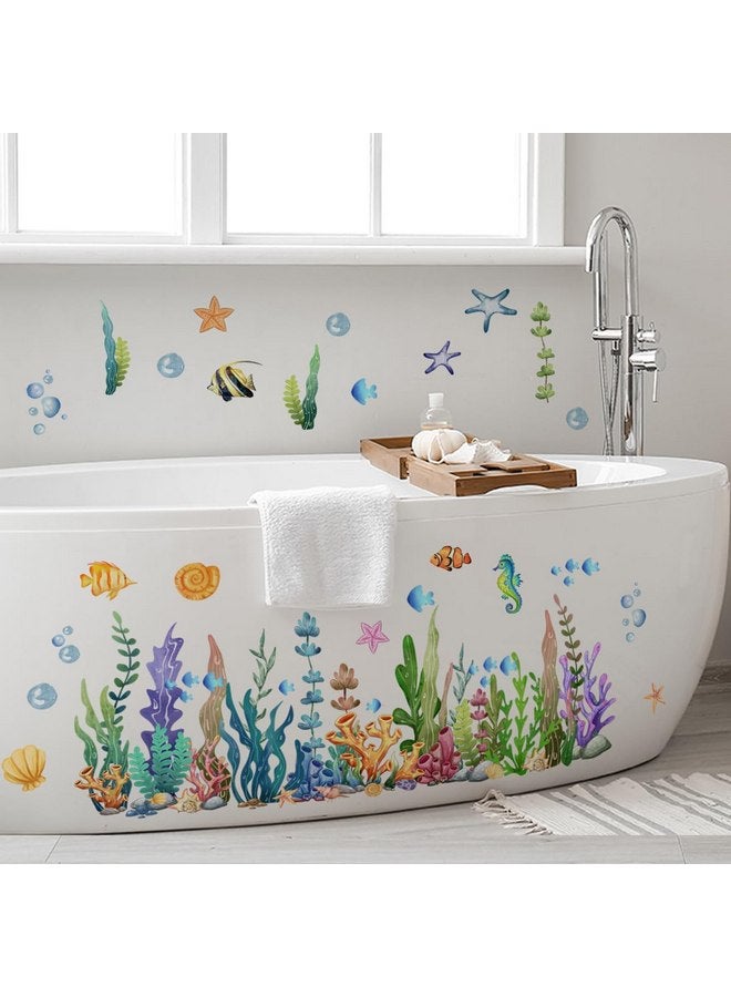 Runtoo Under The Sea Wall Decals Coral Reef and Seaweed Wall Stickers Creature Sea Life Fish Ocean Grass Wall Decor for Bathroom Kids Bedroom Baby Nursery - Image 1
