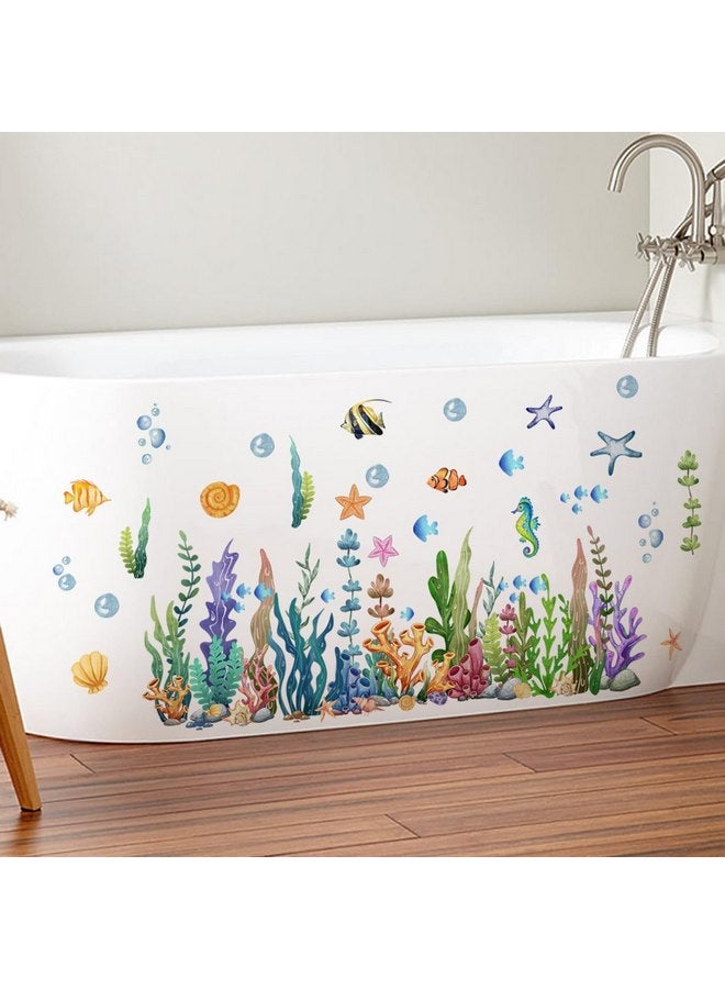 Runtoo Under The Sea Wall Decals Coral Reef and Seaweed Wall Stickers Creature Sea Life Fish Ocean Grass Wall Decor for Bathroom Kids Bedroom Baby Nursery - Image 3
