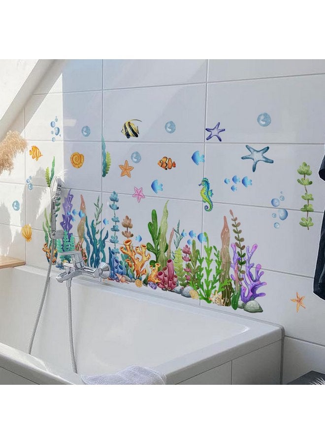 Runtoo Under The Sea Wall Decals Coral Reef and Seaweed Wall Stickers Creature Sea Life Fish Ocean Grass Wall Decor for Bathroom Kids Bedroom Baby Nursery - Image 2