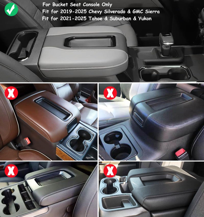 Zxiaochun Center Console Cover for 2019-2025 Chevy Silverado/GMC Sierra and 2021-2025 Tahoe/Suburban/Yukon Accessories, Console Armrest Box Leather Protective Cover (Fits Bucket Seat Consoles Only) - Image 3