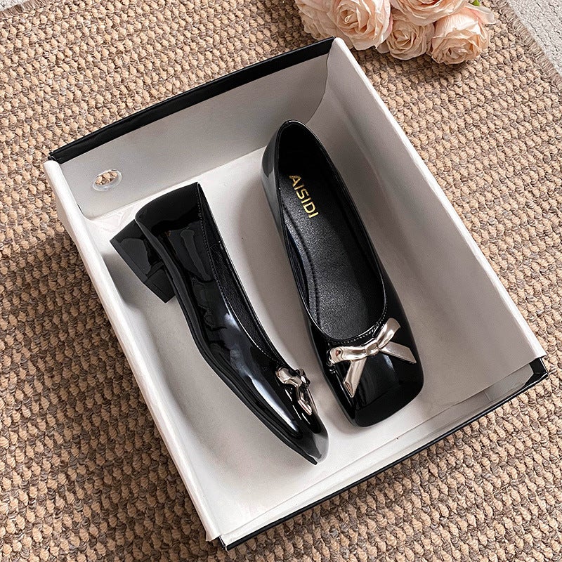 Women's Square Toe Chunky Low Heel French Mary Jane Patent Leather Slip-On Shoes for Commute, Large Sizes - Image 1