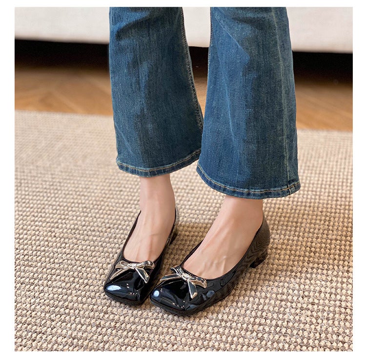 Women's Square Toe Chunky Low Heel French Mary Jane Patent Leather Slip-On Shoes for Commute, Large Sizes - Image 5