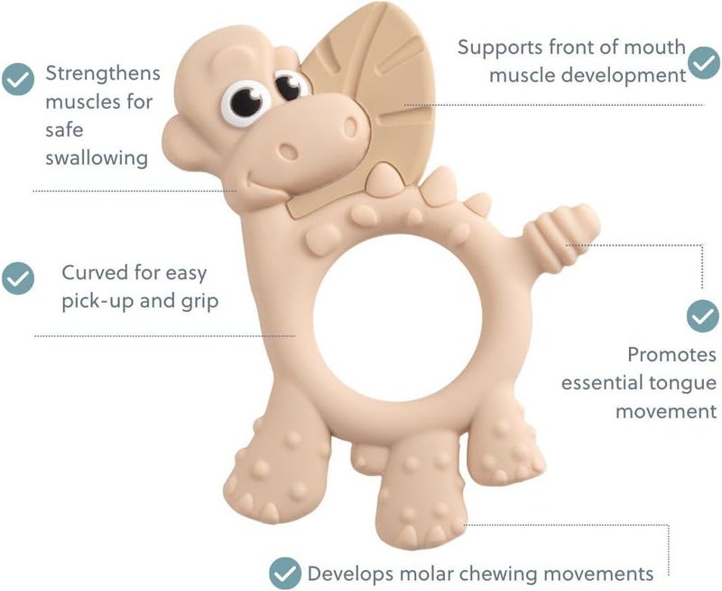 bibado Teething Toy : Dotty the Dinosaur™ Multi-Sensory Teether designed to strengthen and develop mouth muscles suitable for 3 Months and Above - Fawn - Image 2