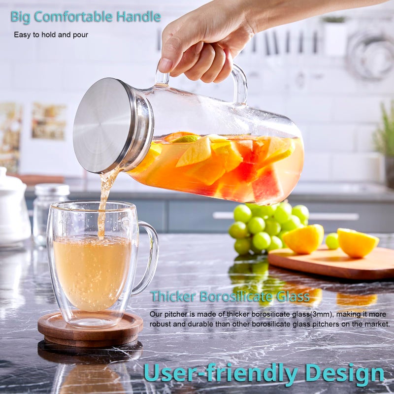 Bivvclaz 1.2 Liter 40 oz Small Glass Pitcher with Lid and Handle, Glass Carafe for Hot/Cold Water, Iced Tea Jug for Coffee, Juice and Homemade Beverage - Image 3