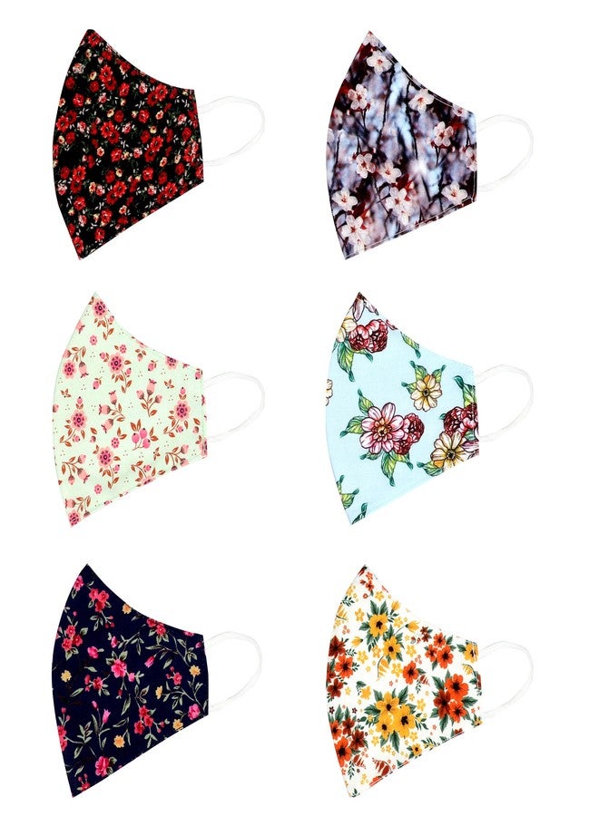 STAR WORK Fashion Orchid Flower Soft Cloth Face Mask Washable & Reusable Cotton Masks (Printed, Without Valve, Pack of 6) for Unisex Adult - Image 1