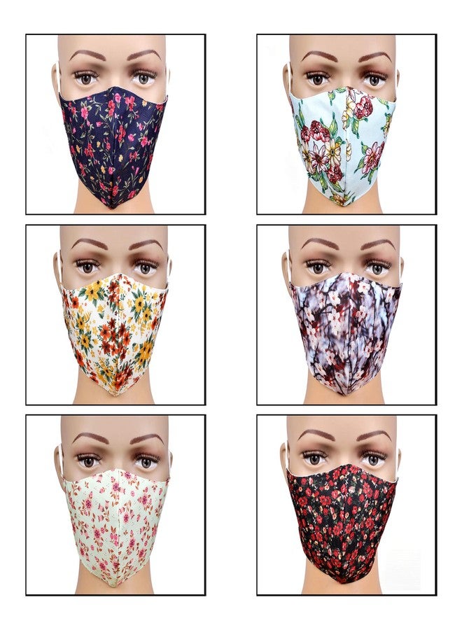 STAR WORK Fashion Orchid Flower Soft Cloth Face Mask Washable & Reusable Cotton Masks (Printed, Without Valve, Pack of 6) for Unisex Adult - Image 2