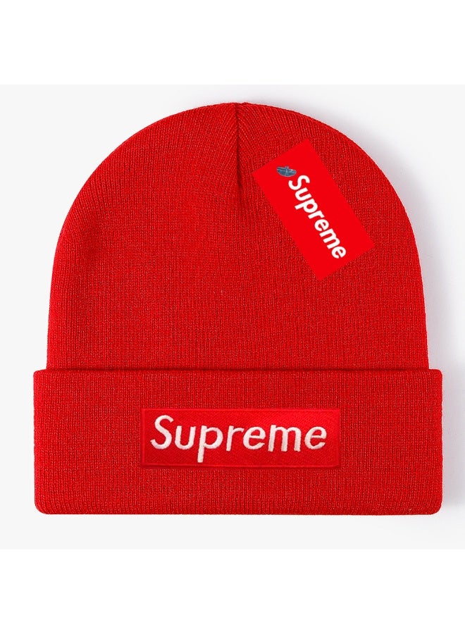 Supreme White Box Logo Rib Knit Beanie (Red)