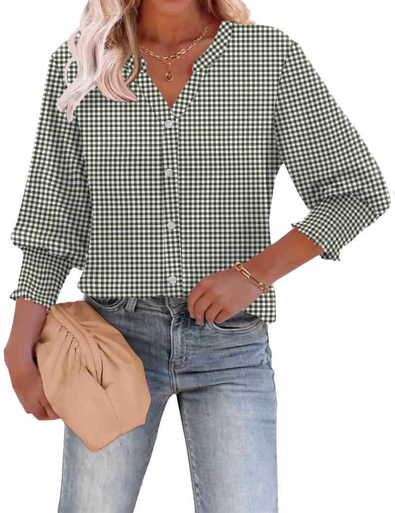 LOMON Button Down Shirts for Women 3/4 Length Sleeve Business Casual Blouses 2026 Summer Tops - Image 2