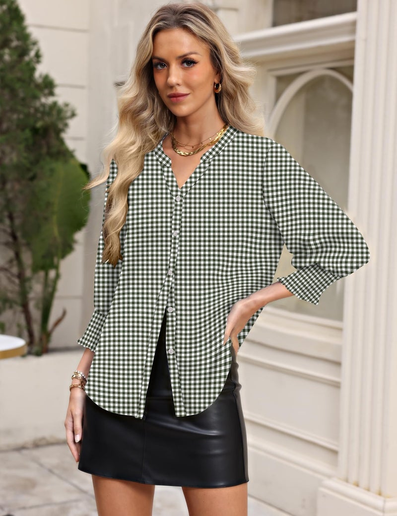 LOMON Button Down Shirts for Women 3/4 Length Sleeve Business Casual Blouses 2026 Summer Tops - Image 3