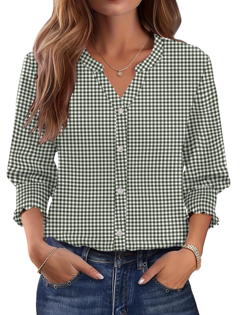 LOMON Button Down Shirts for Women 3/4 Length Sleeve Business Casual Blouses 2026 Summer Tops - Image 1