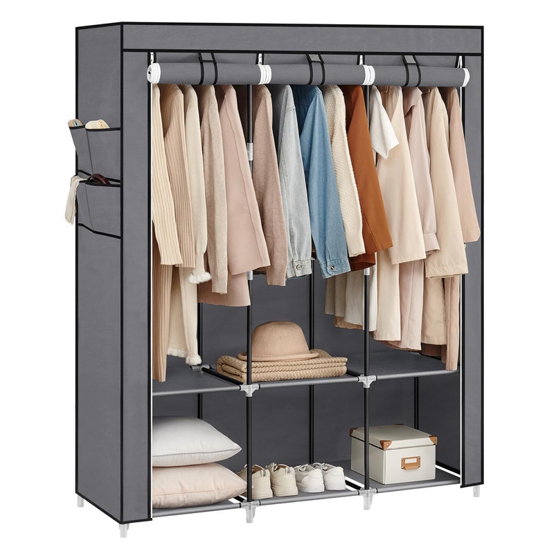 SONGMICS SONGMICS Portable Closet Wardrobe Closet Organizer with Cover 3 Hanging Rods and Shelves 4 Side Pockets 512 x 177 x 657 Inches Large Capacity for Bedroom Living Room Gray URYG092G02