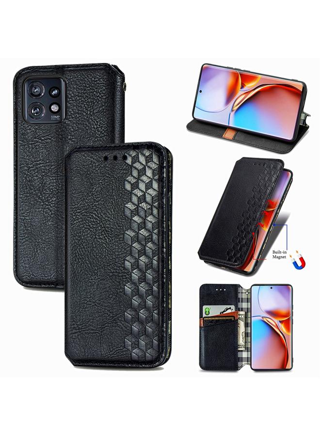 S-TOP Case For Motorola Edge 40 Pro Cubic Grid Pressed Magnetic Leather Phone Case - Image 1