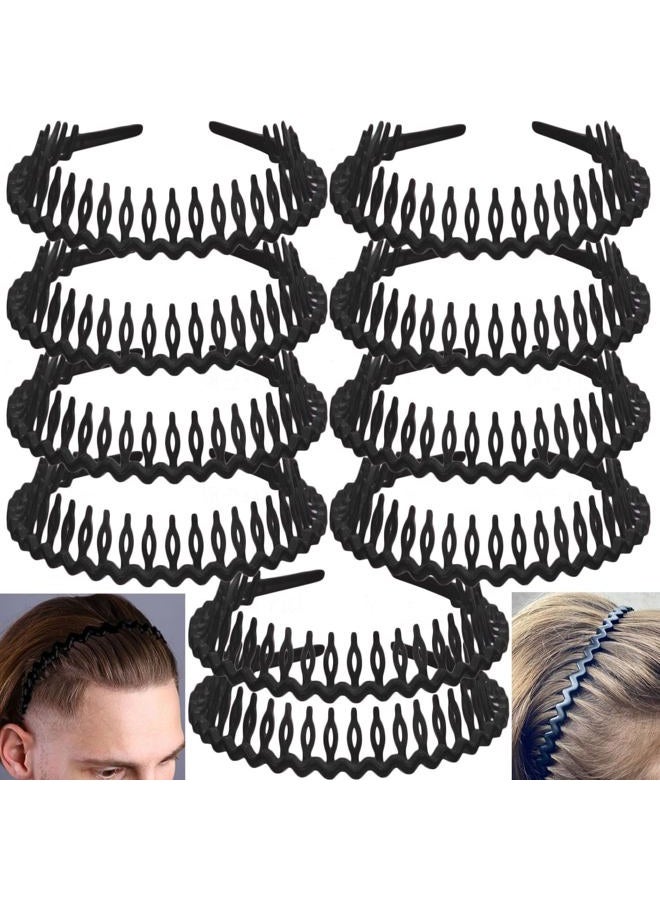 LAPOHI 10 PCS Non Slip Fashion Effortless Plastic Headbands with Teeth Comb Skinny Hair Bands for Women Men Teen Girls, Long Teeth Matte Black - Image 1