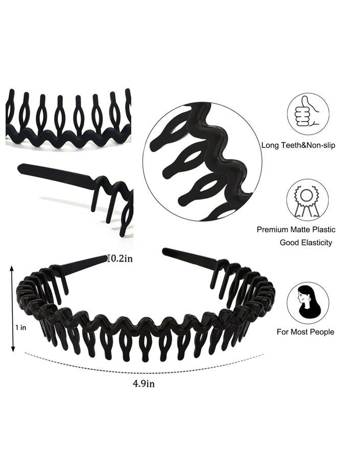 LAPOHI 10 PCS Non Slip Fashion Effortless Plastic Headbands with Teeth Comb Skinny Hair Bands for Women Men Teen Girls, Long Teeth Matte Black - Image 2