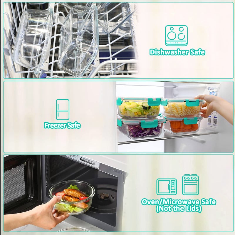 M MCIRCO 30 Pieces Glass Food Storage Containers with Upgraded Snap Locking Lids,Glass Meal Prep Containers Set - Airtight Lunch Containers, Microwave, Oven, Freezer and Dishwasher Friendly (Green) - Image 4