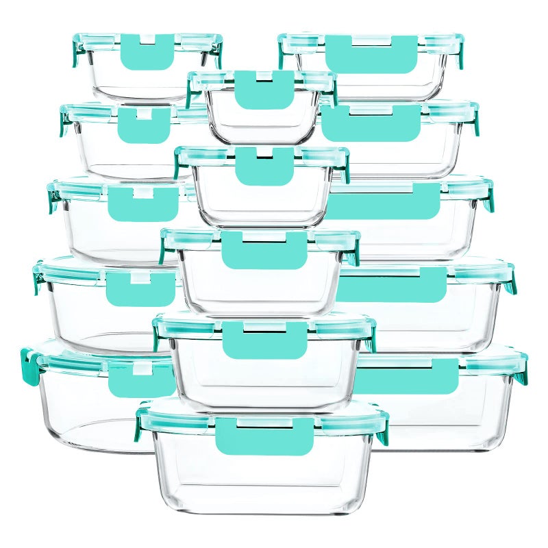 M MCIRCO 30 Pieces Glass Food Storage Containers with Upgraded Snap Locking Lids,Glass Meal Prep Containers Set - Airtight Lunch Containers, Microwave, Oven, Freezer and Dishwasher Friendly (Green) - Image 1