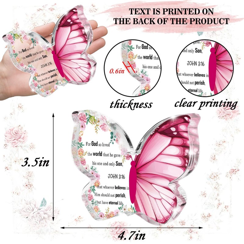 SHLINCO Bible Verse Proverbs 3:16 Sign - Christian Gifts for Women - Butterfly Acrylic Sign Prayer Room Decor - Desk Decor for Home Office Table Shelf Decorations - Image 2