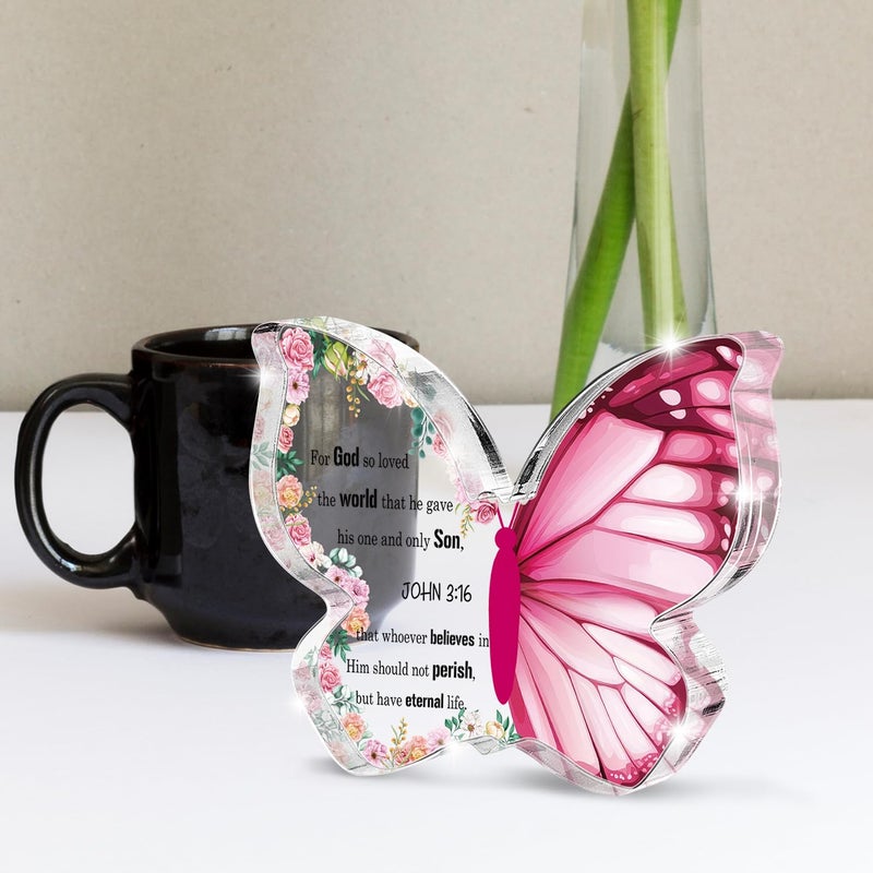 SHLINCO Bible Verse Proverbs 3:16 Sign - Christian Gifts for Women - Butterfly Acrylic Sign Prayer Room Decor - Desk Decor for Home Office Table Shelf Decorations - Image 3