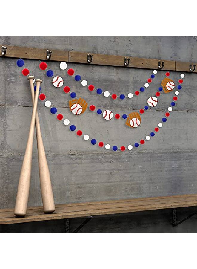 Tatuo 3 Pieces Baseball Pom Pom Ball Garlands Sports Theme Banner Blue Red And White Felt Ball Baseball Hanging Garlands For Birthday Wedding Baseball Themed Party Decoration Supplies 8.2 Feet - Image 4