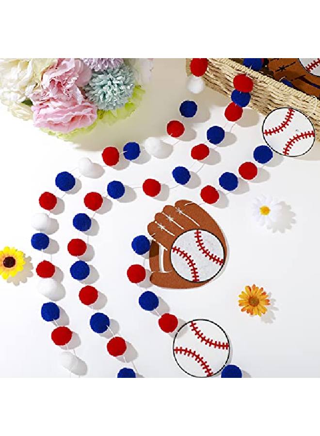 Tatuo 3 Pieces Baseball Pom Pom Ball Garlands Sports Theme Banner Blue Red And White Felt Ball Baseball Hanging Garlands For Birthday Wedding Baseball Themed Party Decoration Supplies 8.2 Feet - Image 3