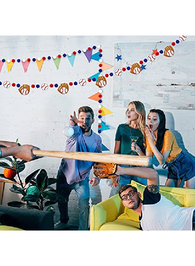 Tatuo 3 Pieces Baseball Pom Pom Ball Garlands Sports Theme Banner Blue Red And White Felt Ball Baseball Hanging Garlands For Birthday Wedding Baseball Themed Party Decoration Supplies 8.2 Feet - Image 5