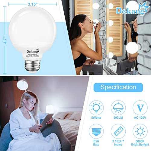 Dekang 8-Pack G25 LED Globe Light Bulbs for Bathroom 5000K Daylight, E26 Base Vanity Light Bulbs 60W Incandescent Equivalent, 5W Round Light Bulb, 500LM, CRI 85+, Non-dimmable - Image 2