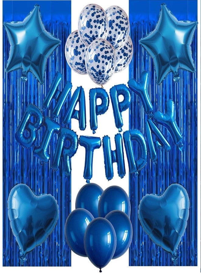 WEIKA 29 Pcs Dark Blue Birthday Party Decorations - Happy Birthday Balloons Banner, Heart & Star Foil Balloons, Confetti & Latex Balloon, Foil Fringe Curtains Party Supplies for Men (Dark Blue)