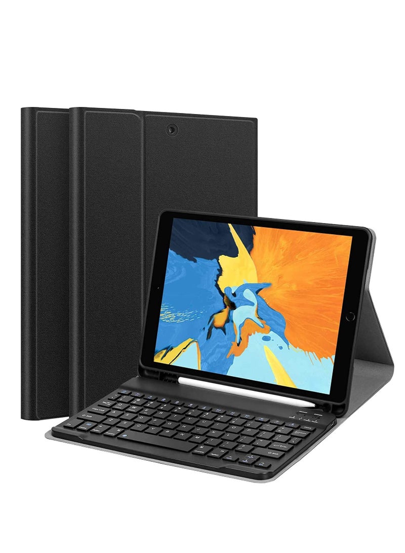 لوحة مفاتيح مع حافظة لجهاز iPad 10.2 بوصة iPad 8th Generation 2020 7th Gen Air Pro 10.5 غطاء نحيف للوحة المفاتيح الذكية مع حامل أقلام لوحة مفاتيح بلوتوث لاسلكية قابلة للفصل مغناطيسيًا أسود - Image 1