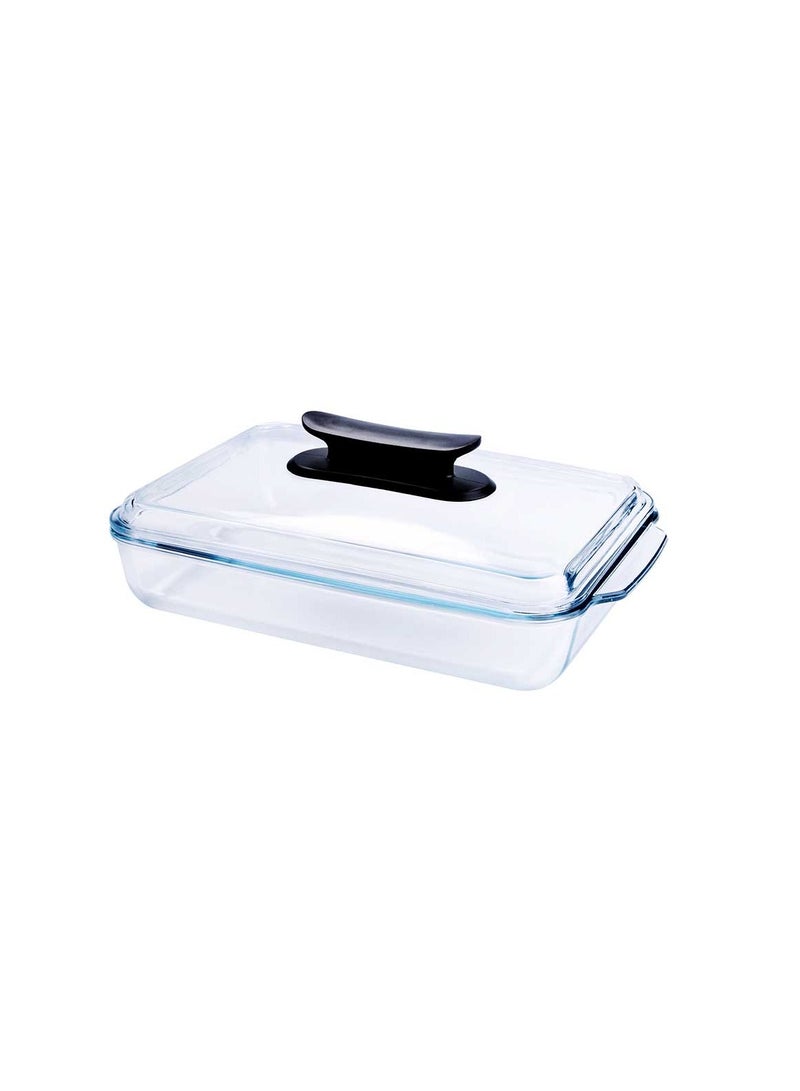 Royalford 3 L Glass Baking Dish with Lid-RF12194/ Rectangular Tray Perfect for Baking and Serving/ Casserole with Easy Grab Handles and Knob Transparent - Image 2