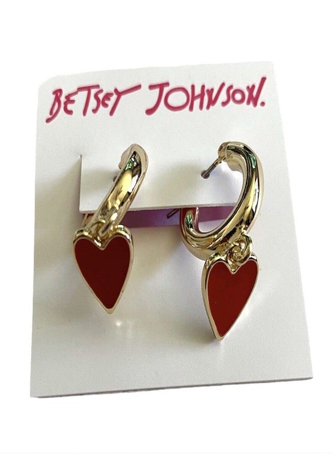 بتسي جونسون أقراط بيتسي جونسون الذهبية الحلقية مع قلب أحمر متدلٍ - Image 2