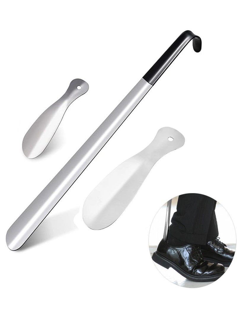 Set of 3 Stainless Steel Shoe Horn, 42cm Long Handle Shoe Horn, 10cm and 19cm Travel Shoe Helper for Seniors,Pregnancy  - Image 1