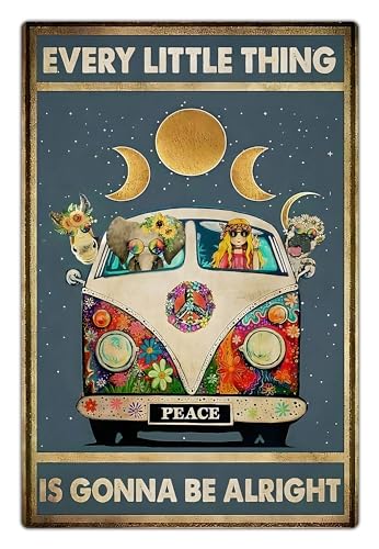 Bestylez Retro Hippie Decor Wall Art Poster - "Every Little Thing is Gonna Be Alright" Vintage Metal Sign, Perfect for 70s Themed Rooms and Cool Poster Collections, 12 * 8 Inch (955) - Image 1