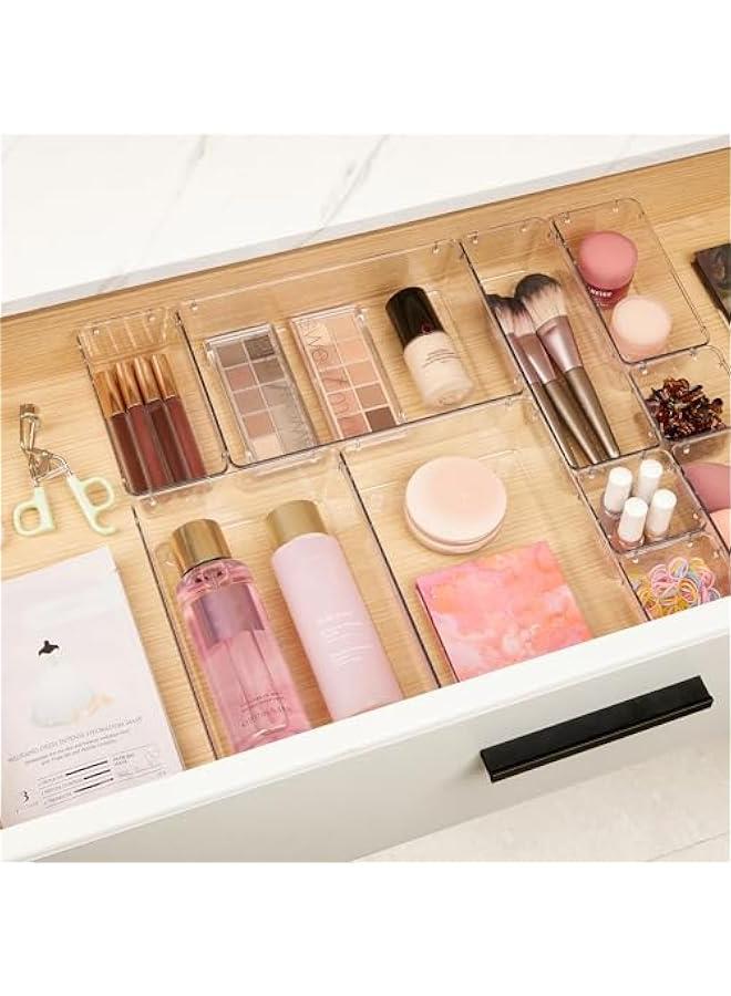 Arabest 10 Pcs Makeup Drawer Organizer Bins Set, 4 Size Plastic Makeup and Vanity Organizer Trays, Clear Acrylic Vanity Storage Containers for Cosmetics, Toiletries, Jewelry, Gadgets, Office Supply  - Image 3