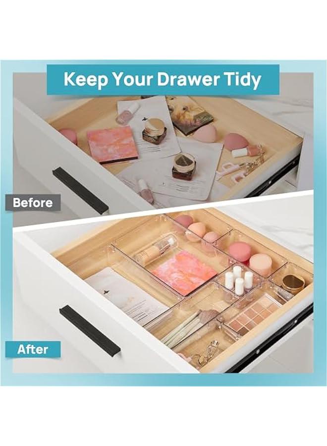 Arabest 10 Pcs Makeup Drawer Organizer Bins Set, 4 Size Plastic Makeup and Vanity Organizer Trays, Clear Acrylic Vanity Storage Containers for Cosmetics, Toiletries, Jewelry, Gadgets, Office Supply  - Image 4