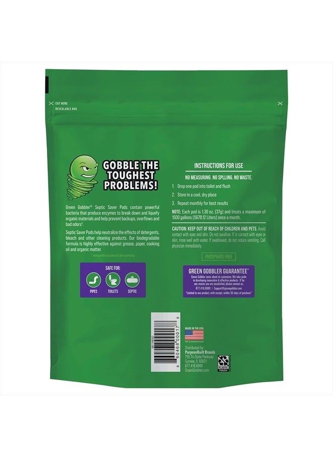 GREEN GOBBLER - Septic Tank Treatment Packets - Natural Bacteria to Prevent Costly Septic Issues, Back-Ups, Foul Odor (24 Pods) - Image 1