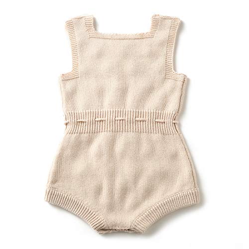 Simplee kids Baby Girl Kint Rompers Fall Sleeveless Pompoms Baby Girl Rompers 0-3 Months Little Girl Apricot Overall Jumpsuit Outfit - Image 2