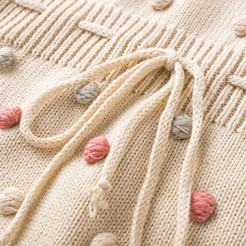 Simplee kids Baby Girl Kint Rompers Fall Sleeveless Pompoms Baby Girl Rompers 0-3 Months Little Girl Apricot Overall Jumpsuit Outfit - Image 5